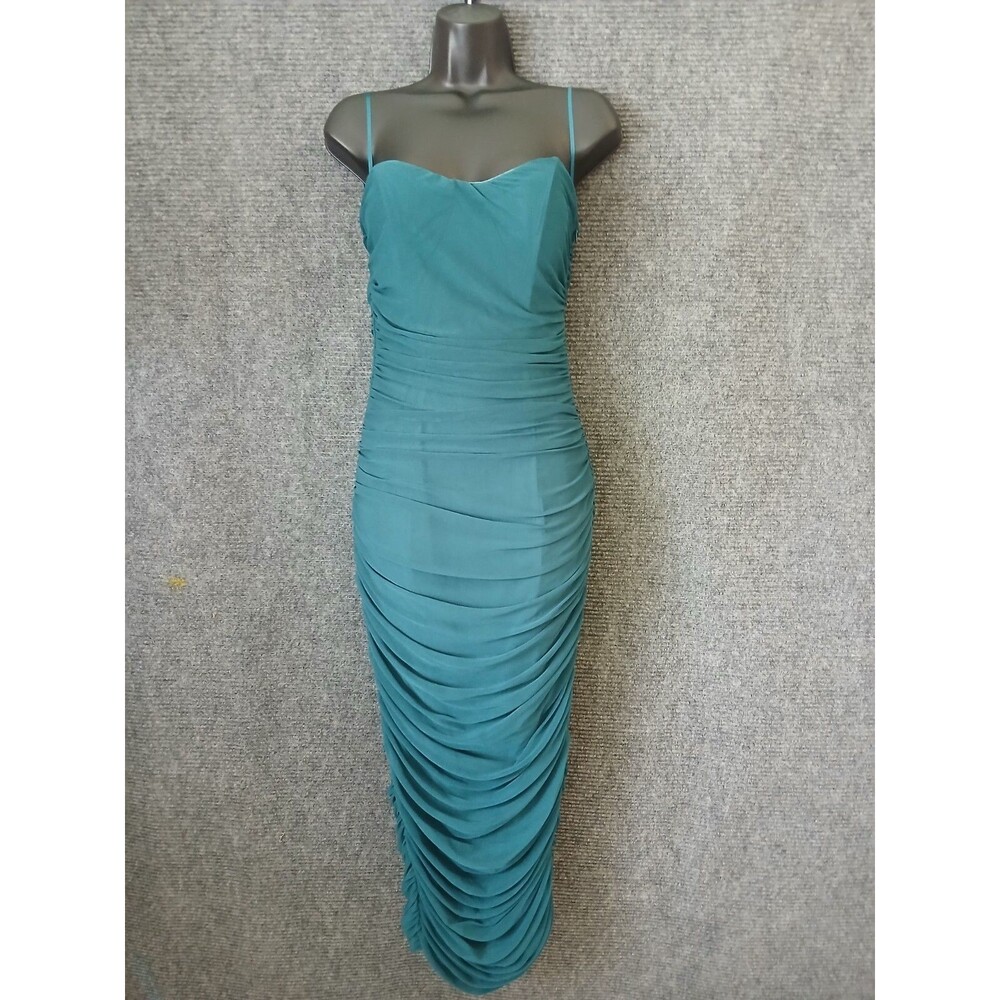 Mable Dress Mesh Ruched Tube Midi Green Women's Size S Sleeveless Fitted Stretch